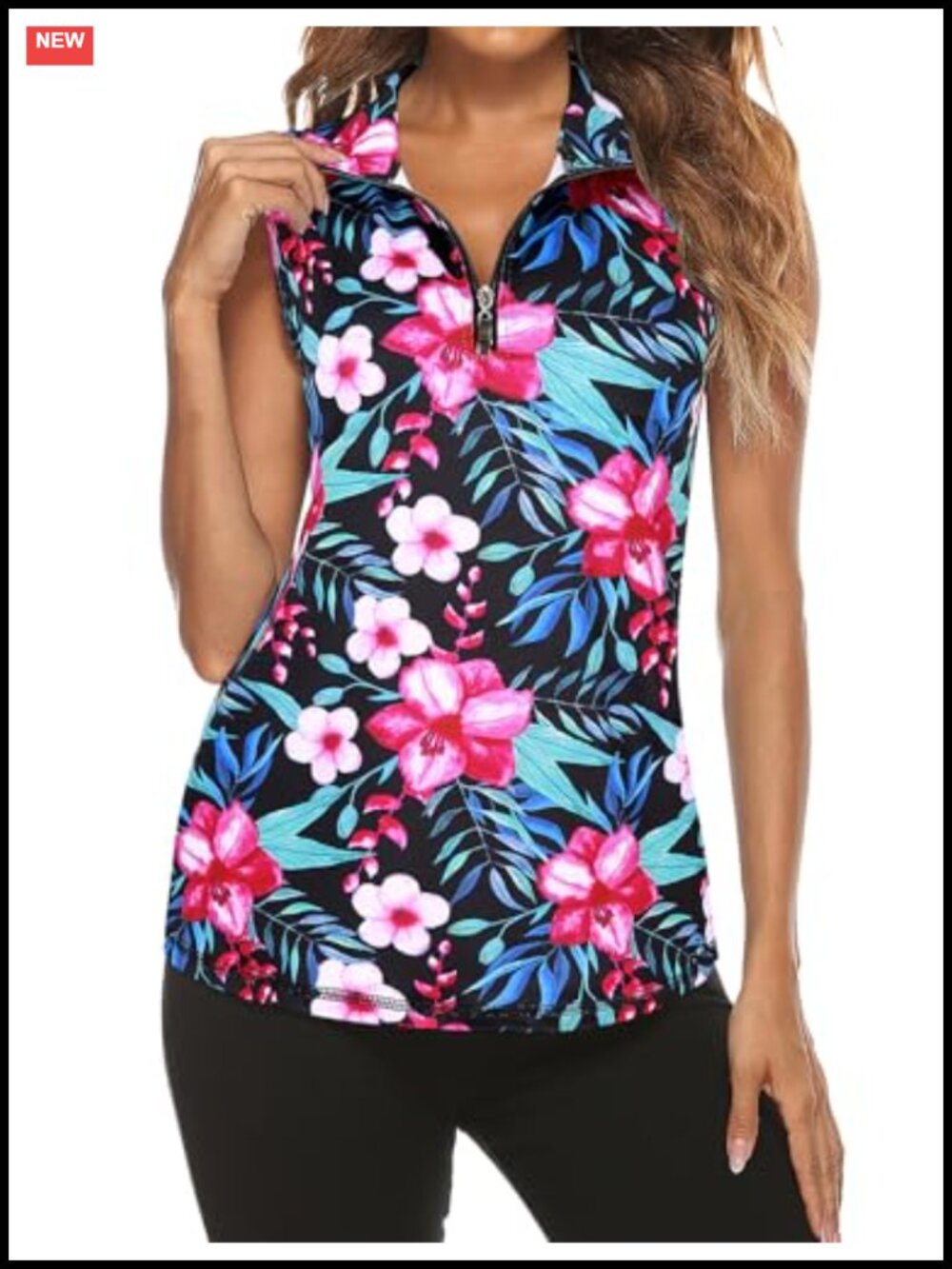 Women's Sleeveless Golf Polo Tank Top with Quarter Zip